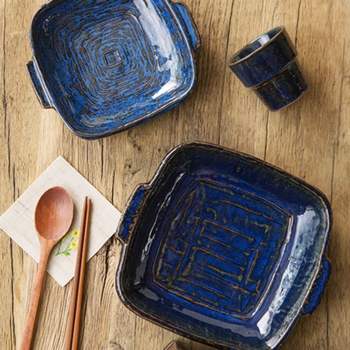 이천도자기 222BVY47 돌비 손잡이 정사각접시 1호 16.5cm 그릇 식기 플레이트 대접시