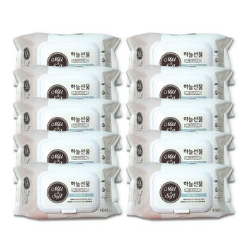 하늘선물물티슈 100매 캡형 10개 대용량물티슈 아기 유아 신생아 물티슈100매