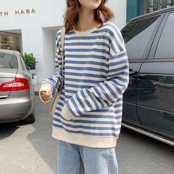 2컬러 스트라이프 맨투맨 긴팔 티셔츠 DHH-D55 (KYR-WD597CB)