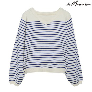 브이넥 스트라이프단가라 루즈핏니트(DE3B2PO03)