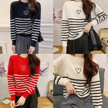 여자 스웨터 단가라 하트모양 SS 티셔츠_3 (16707394)