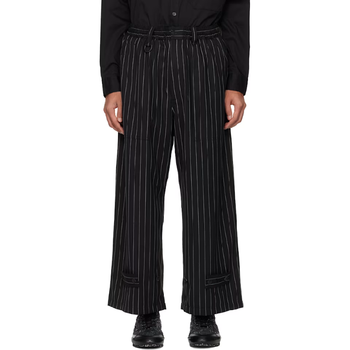 요지야마모토 블랙 핀스트라이프 리파인 울 와이드 핏 슬랙스 KR3003