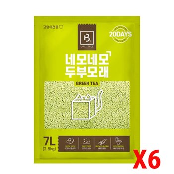 브리더랩 네모네모 두부모래 가는입자 7LX6포 (녹차, 라벤더, 오리지널)빠른응고, 변기배출