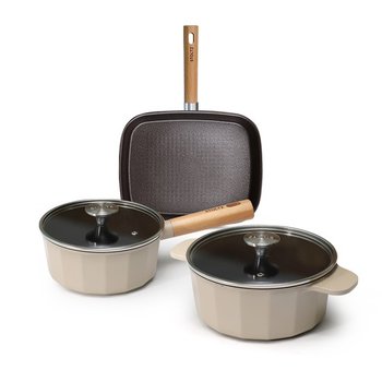 STOLTZ  초코 냄비 프라이팬 IH 인덕션 가성비 주방 3종세트(편수18+양수20+사각팬28)