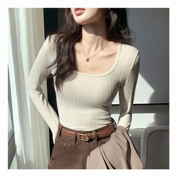 데일리룩 딥 여리여리 시크 이너 슬림핏 긴팔 티셔츠 U넥 탑 긴팔...