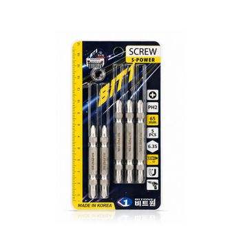 국산 비트원 슬림 S-POWER 2X65MM 스크류 드라이버 비트 5EA 1세트