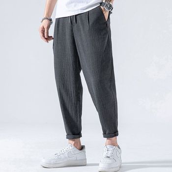 린넨 일자 배기 팬츠 허리밴딩 롤업 7부 스타일링 남자편한바지