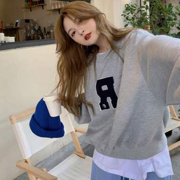 여성 565OII41 귀여운 영문뽀글이 라운드넥 긴팔 맨투맨 티셔츠