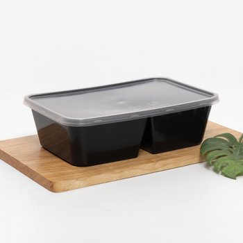 [BP] PP 두칸 도시락 반찬 용기 사각 T-650D(B) 블랙 / 뚜껑포함 1박스 500세트