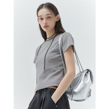 [신세계백화점]키르시 플레인 체리 세미 크롭 티셔츠 [멜란지 그레이]