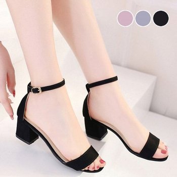 여성 5.5cm 스웨이드 발목스트랩 펌프스힐 샌들 구두-WE70430
