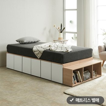 퍼즐 무헤드 책장형 높은 도어수납침대 SS (전체 도어형) (매트 미포함)