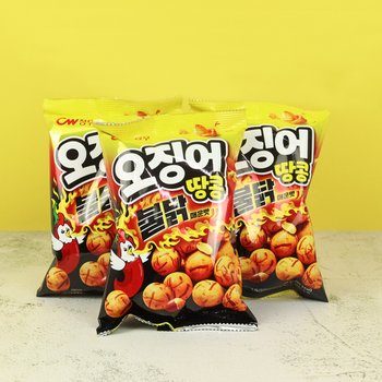 CW 청우 불닭 오징어땅콩 90g 3번들 / 매운맛 봉지과자