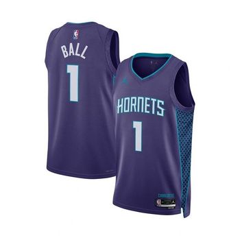 나이키 조던 맨즈 라멜로 볼 퍼플 샬럿 호네츠 스테이트먼트 에디션 스윙맨 저지 - 퍼플 5324275