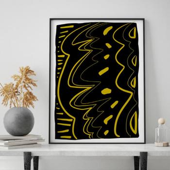 아트박스/림드 미드 센추리 모던 Scratch Yellow Wave Black 캔버스 10호