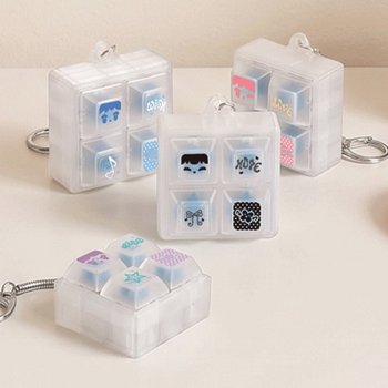 러블리 페이스 반투명 LED 네모 청축 키보드 키캡 키링고리