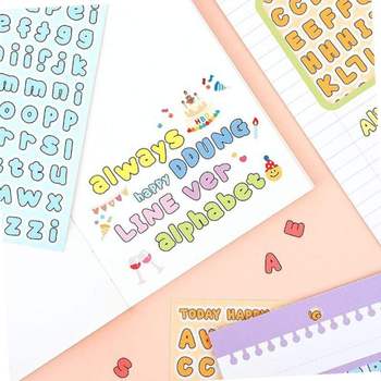 다이어리꾸미기스티커 뚱파벳 투명라인 알파벳 스티커 8장 세트