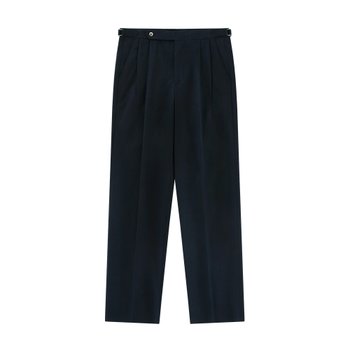 Linen / Cotton Twill adjust 2Pleats relaxed Trousers (Navy)