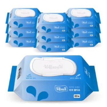 잘풀리는집 비데 물티슈 캡형 60매 x 10팩 아쿠아 프레쉬