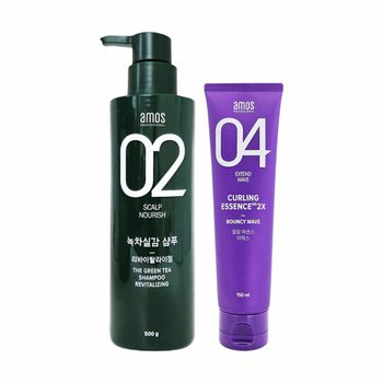 [amos] 아모스 녹차실감 샴푸 500g+헤어 컬링 에센스 2X 150ml