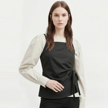 [샵앤] 여성 퍼프 긴팔 블라우스 옆리본 뷔스티에 조끼 세트 SHA-WSET-21165-차콜