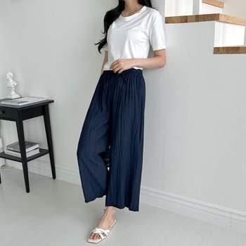 여자바지 데일리 가벼운 린클 와이드 밴딩팬츠