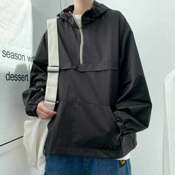 남자 캠핑 룩 등산 주말 외출 후드 반 집업 아노락