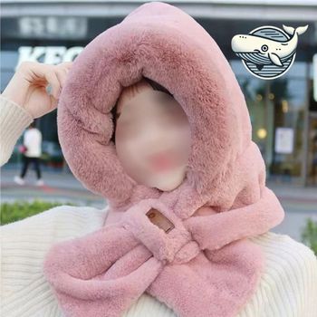 부드러운 털 후드제품 일체형 머플러 귀마개 겨울넥워머