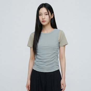 [행텐]여성 셔링 레이어드 반팔 티셔츠_102(10570-131-416-69)