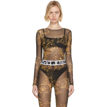 25 FW 베르사체 블랙 메시 레갈리아 바로크 바디수트 221202F358012