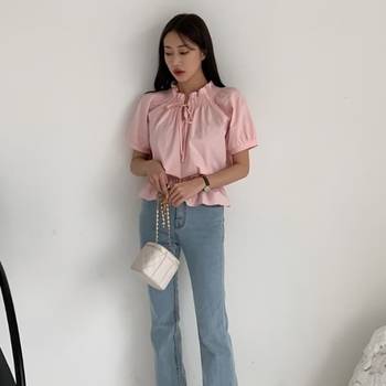 단하루 여성 여름 리비드 스모크 반팔 블라우스