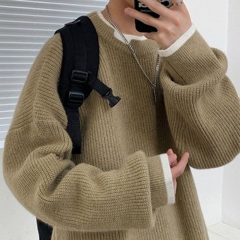 남성 2컬러 도톰한 밑단 레이어드 배색 니트 스웨터 (WFK3NQM)