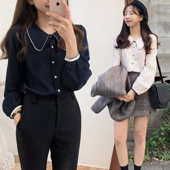 소매 HS37DL41 카라 배색 포인트 블라우스 URK-181