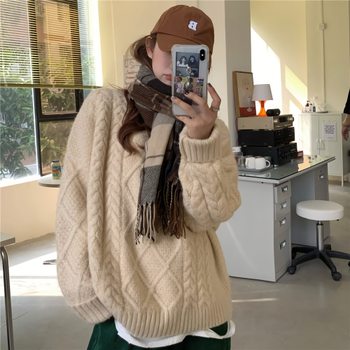 여성 가을 겨울 썸 라운드 루즈핏 니트 티셔츠