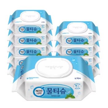 깨끗한나라 물티슈 페퍼민트 블루 캡형 70매 X 10팩 대용량 /J