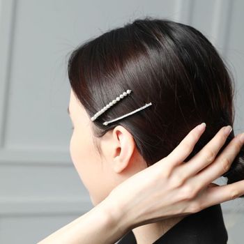 진주 지르코니아 일자 퀸즈 투인원 쌍핀 헤어핀 (W8CBDC7)