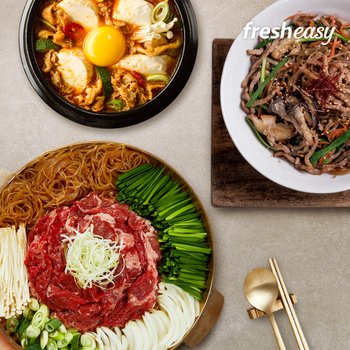 [프레시지] 서울식불고기전골 2인분+소고기버섯 잡채 2인분+우삼겹순두부찌개 2인분(냉장)