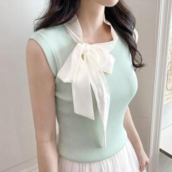 아트박스/신상오픈런 리뷰어 민소매 슬림 여성 나시 스웨터 매듭