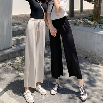 [HYD40558_51IB]여성 밴딩 와이드 여름 9부 찰랑 통바지 (29864166)