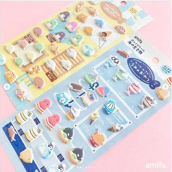 아미파 귀여운 거북이 메론빵 입체 스티커 고래 컵케이크 쿠션 씰스티커 팩 (S50969317)