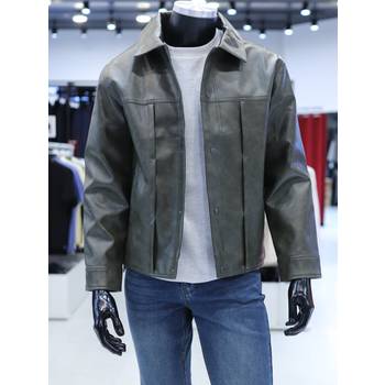 [화정점]STCO FW 가을 카키 비건 레더 스냅 트러커 점퍼 (세미오버핏) SJPVC52
