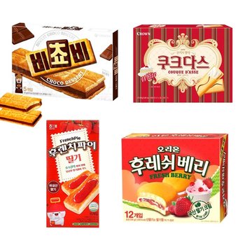 해태 오리온 홈카페 디저트 간식세트 4종 후레쉬베리 후렌치파이 쿠크다스 비쵸비