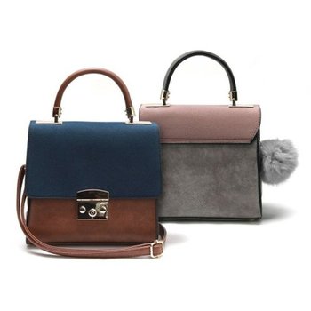 배색 컬러 여성 토트백 스웨이드 크로스백 퍼 장식 (WFI5LNE)