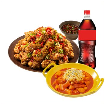 [기프티쇼] 노랑통닭 (오리지널/순살)칼칼한청양치킨+떡볶이+콜라1.25L